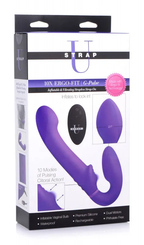 10x Ergo- Fit G-Pulse Inflatable and Vibrating Strapless Strap- on - Purple | XR Brands Strap U Female Sex Toys 10x Ergo- Fit G-Pulse Inflatable and Vibrating Strapless Strap- on - Purple | XR Brands Strap U Female Sex Toys