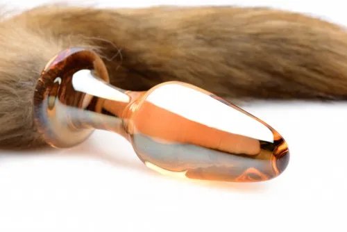 Anal | XR Brands Frisky Orange Glass Butt Plug W/fox Tail