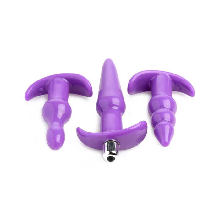 Anal | XR Brands Trinity Vibes 4 Pc Vibrating Anal Plug Set - Purple Anal | XR Brands Trinity Vibes 4 Pc Vibrating Anal Plug Set - Purple