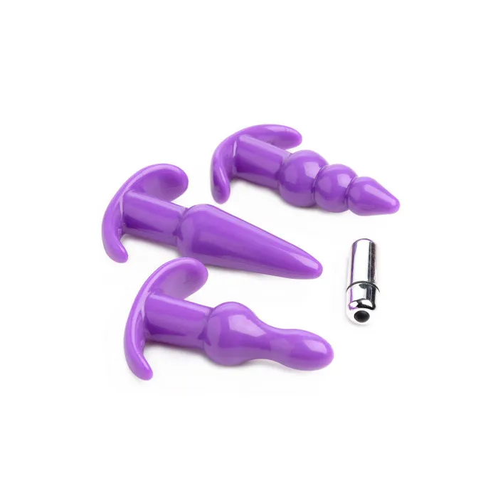 Anal | XR Brands Trinity Vibes 4 Pc Vibrating Anal Plug Set - Purple Anal | XR Brands Trinity Vibes 4 Pc Vibrating Anal Plug Set - Purple