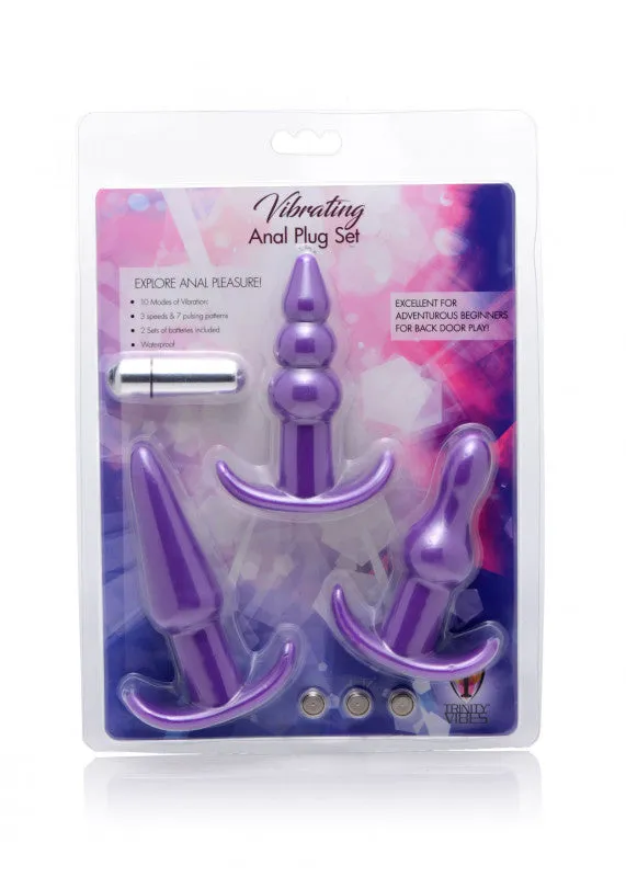 Anal | XR Brands Trinity Vibes 4 Pc Vibrating Anal Plug Set - Purple Anal | XR Brands Trinity Vibes 4 Pc Vibrating Anal Plug Set - Purple