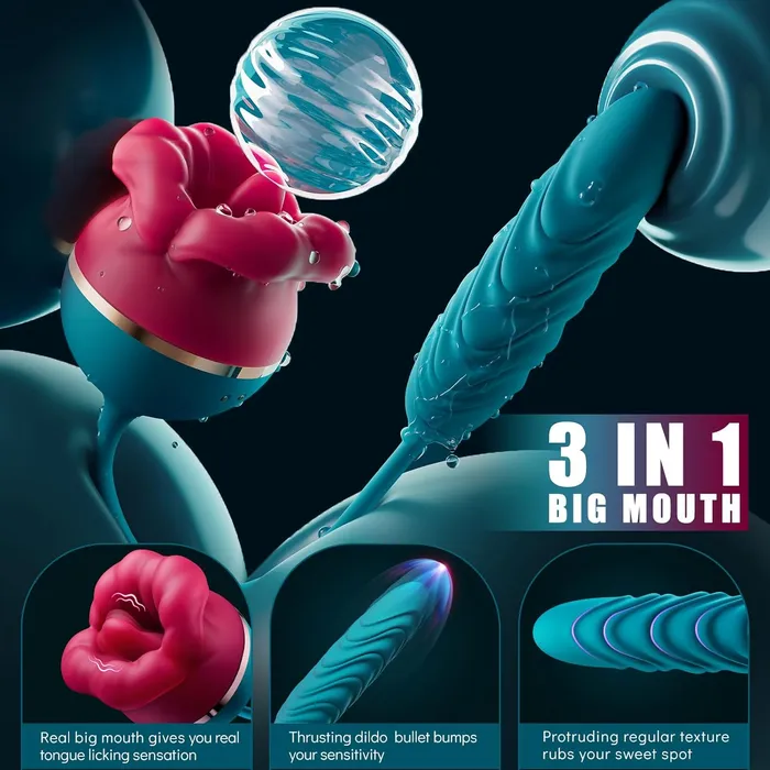 BOBOTONGUE Pro - 3 in 1 Big Mouth Big Enjoy Gypsy Rose Toy Tongue Shaped Licking Suction Stimulator | GAWK3000 Female Sex Toys