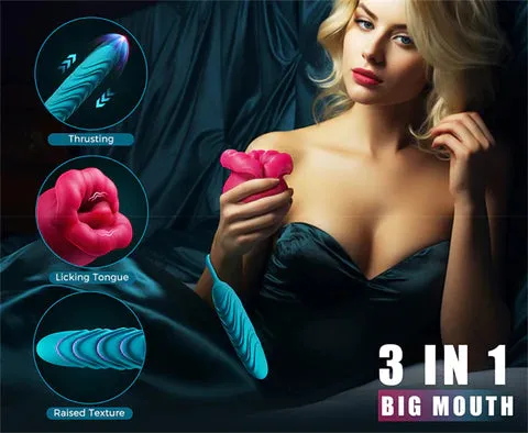 BOBOTONGUE Pro - 3 in 1 Big Mouth Big Enjoy Gypsy Rose Toy Tongue Shaped Licking Suction Stimulator | GAWK3000 Female Sex Toys