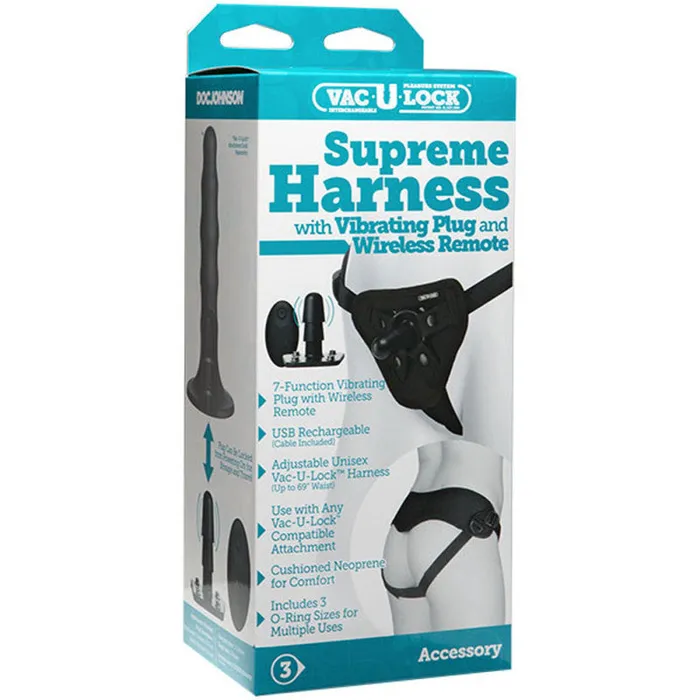 Doc Johnson Female Sex Toys VacULock Supreme Harness With Vibrating Plug Black Doc Johnson Female Sex Toys VacULock Supreme Harness With Vibrating Plug Black