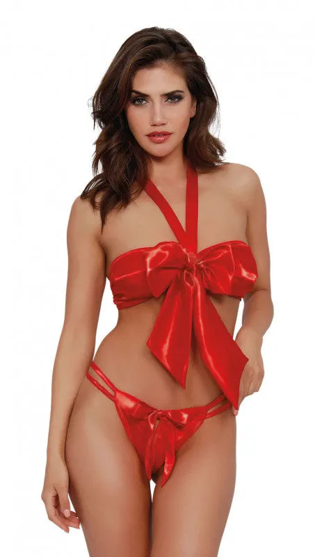 Dreamgirl Vibrators Open Cup Bralette Open Crotch GString One Size Lipstick Red