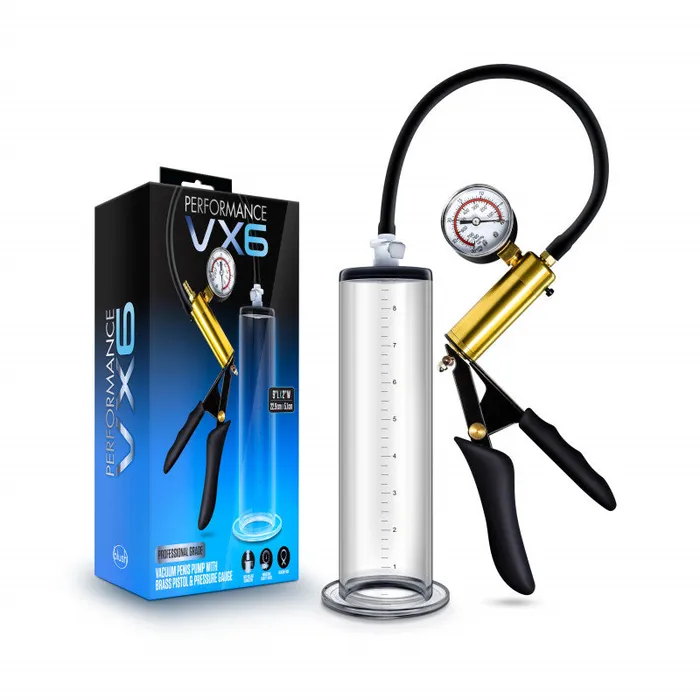 Male Sex Toys Blush Novelties Performance Vx6 Vacuum Pump With Brass Pistol Pressure Gauge Clear Male Sex Toys Blush Novelties Performance Vx6 Vacuum Pump With Brass Pistol Pressure Gauge Clear