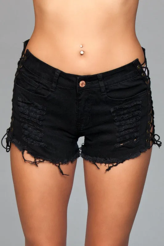 Male Sex Toys Denim Shorts With Lace Up Side Details and Distressed Details on Front and Back Small BeWicked Male Sex Toys Denim Shorts With Lace Up Side Details and Distressed Details on Front and Back Small BeWicked