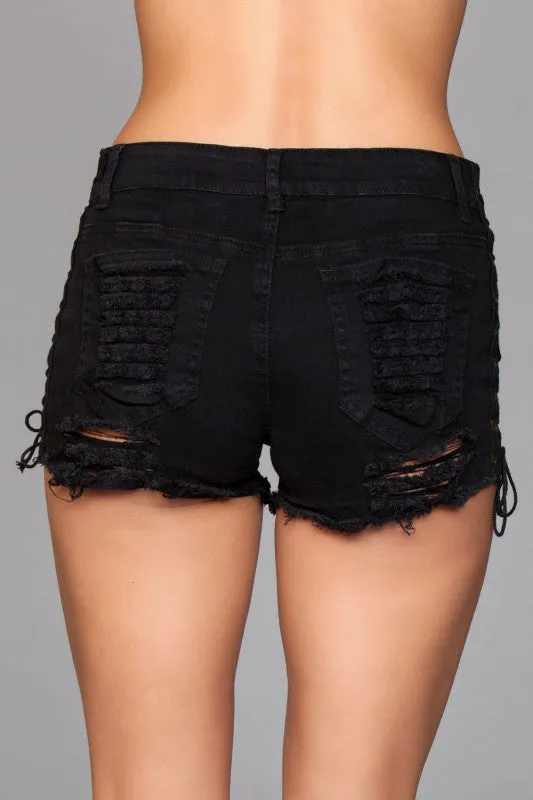 Male Sex Toys | Denim Shorts With Lace Up Side Details and Distressed Details on Front and Back - Small - BeWicked Male Sex Toys | Denim Shorts With Lace Up Side Details and Distressed Details on Front and Back - Small - BeWicked