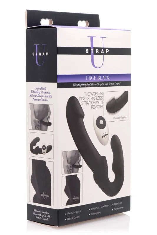 Urge Silicone Strapless Strap on With Remote - Black | XR Brands Strap U Female Sex Toys Urge Silicone Strapless Strap on With Remote - Black | XR Brands Strap U Female Sex Toys