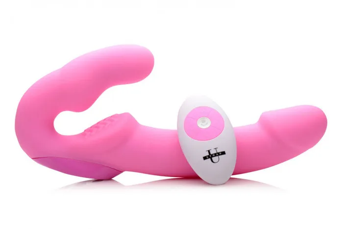Urge Silicone Strapless Strap on With Remote - Pink | XR Brands Zeus Electrosex Female Sex Toys Urge Silicone Strapless Strap on With Remote - Pink | XR Brands Zeus Electrosex Female Sex Toys