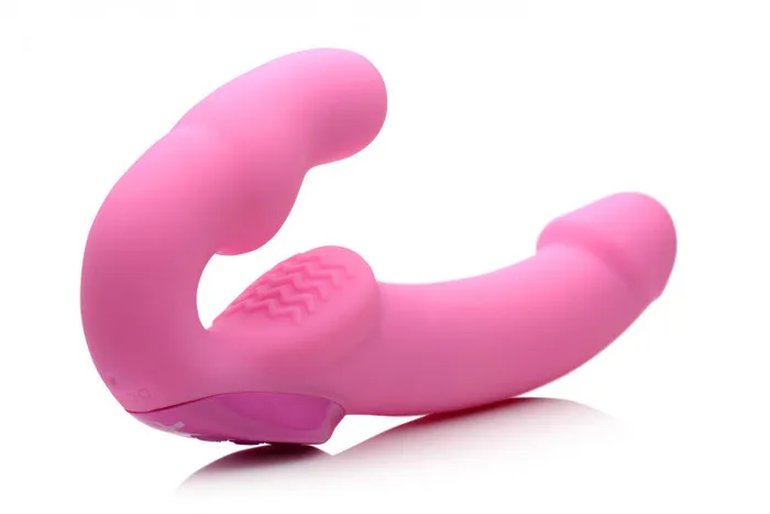 Urge Silicone Strapless Strap on With Remote - Pink | XR Brands Zeus Electrosex Female Sex Toys Urge Silicone Strapless Strap on With Remote - Pink | XR Brands Zeus Electrosex Female Sex Toys