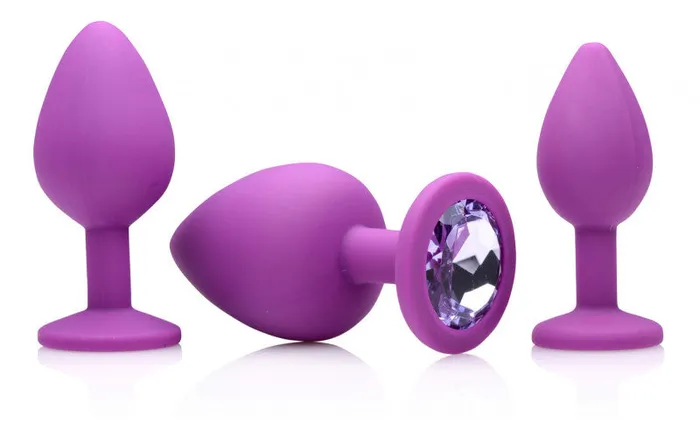 XR Brands Frisky Purple Pleasure 3 Piece Silicone Anal Plugs With Gems Male Sex Toys XR Brands Frisky Purple Pleasure 3 Piece Silicone Anal Plugs With Gems Male Sex Toys