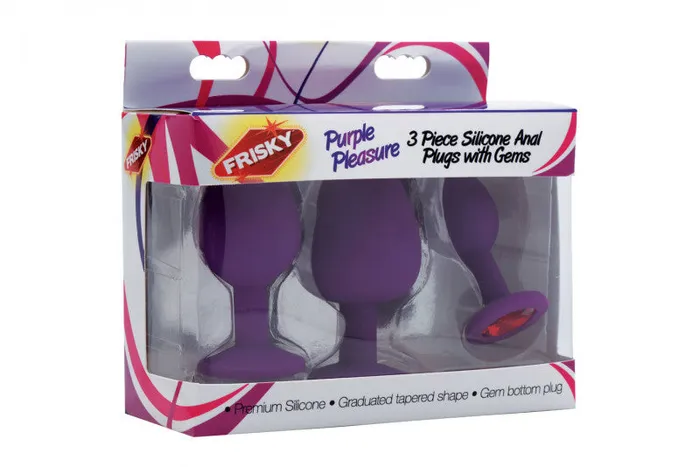 XR Brands Frisky Purple Pleasure 3 Piece Silicone Anal Plugs With Gems | Male Sex Toys XR Brands Frisky Purple Pleasure 3 Piece Silicone Anal Plugs With Gems | Male Sex Toys